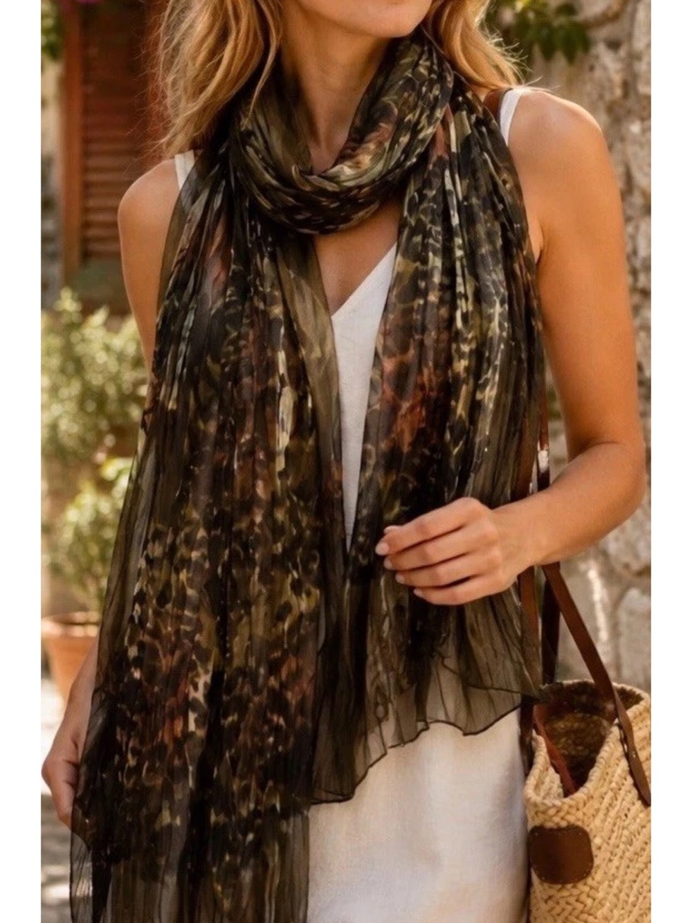 New Womens Pleated Animal Print Scarf MultiColor 5000-3100